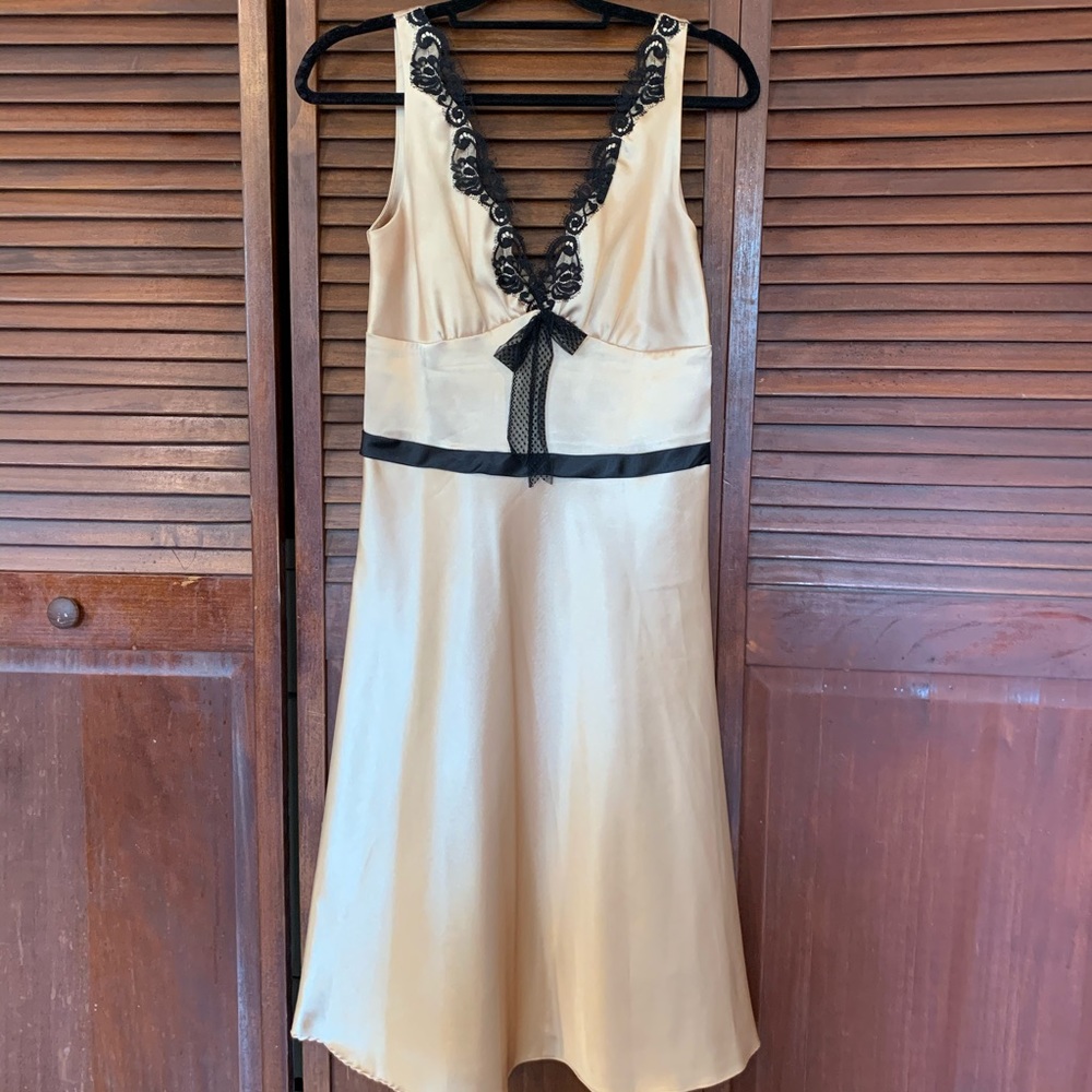 Gold Satin with Black Lace Trim Dress